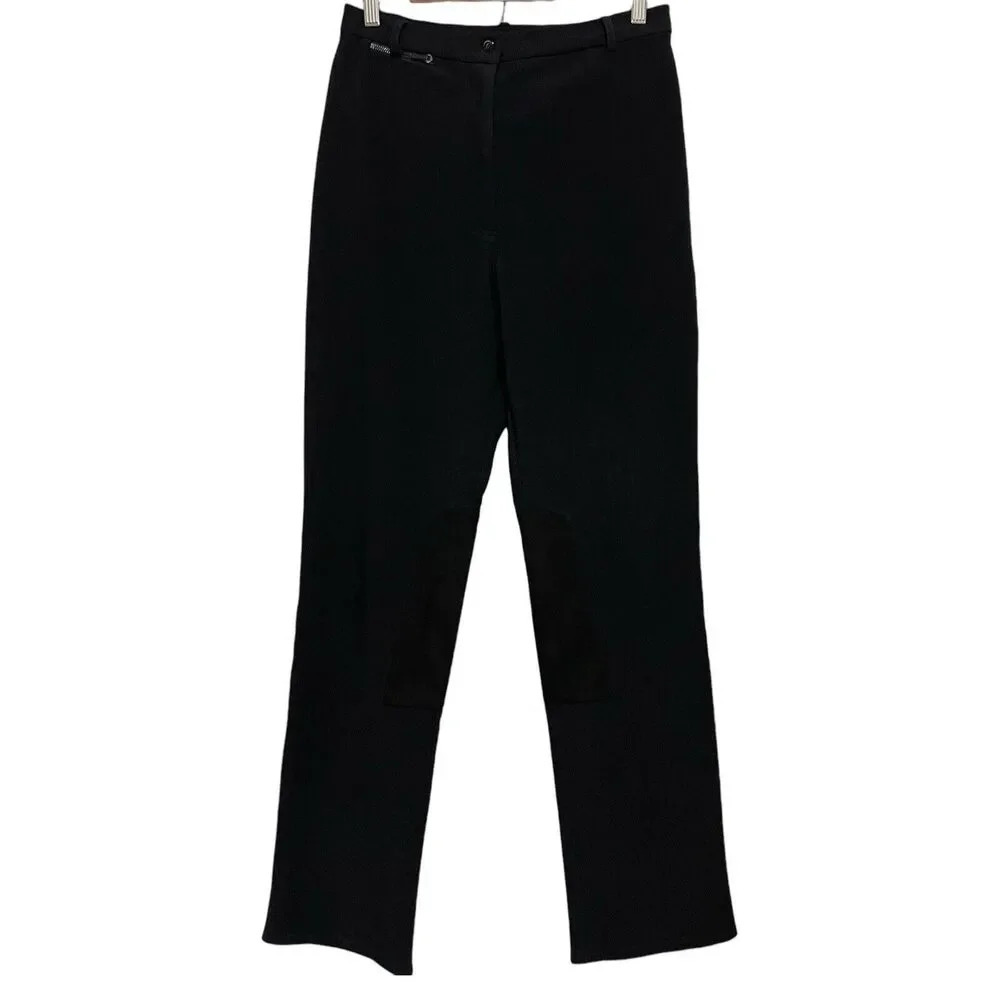 St John Sport Knit Pants Womens 6 Black Equestrian Riding Suede Patch Santana